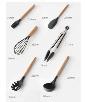 12pcs/set Cooking Utensil Set Silicone Spaghetti Tong /Food Clip/ Oil Brush /Spatula/ Egg Beater/Container Kitchen Tool