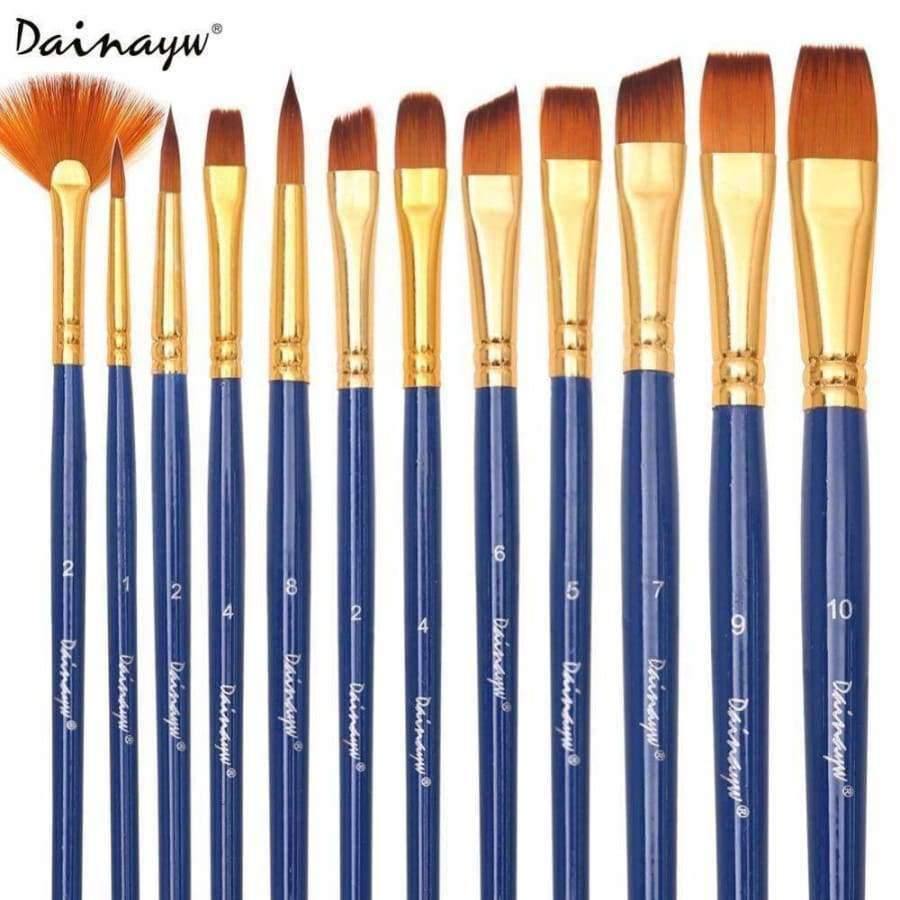 Planet Gates 12pcs/set Different Shape Nylon Hair Paint Brushes Artist Oil Watercolor Painting Brush For Professional Art Supplies
