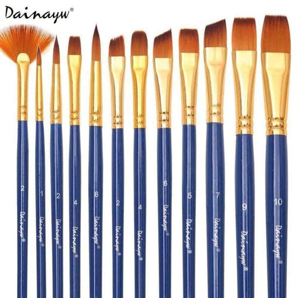 Planet Gates 12pcs/set Different Shape Nylon Hair Paint Brushes Artist Oil Watercolor Painting Brush For Professional Art Supplies