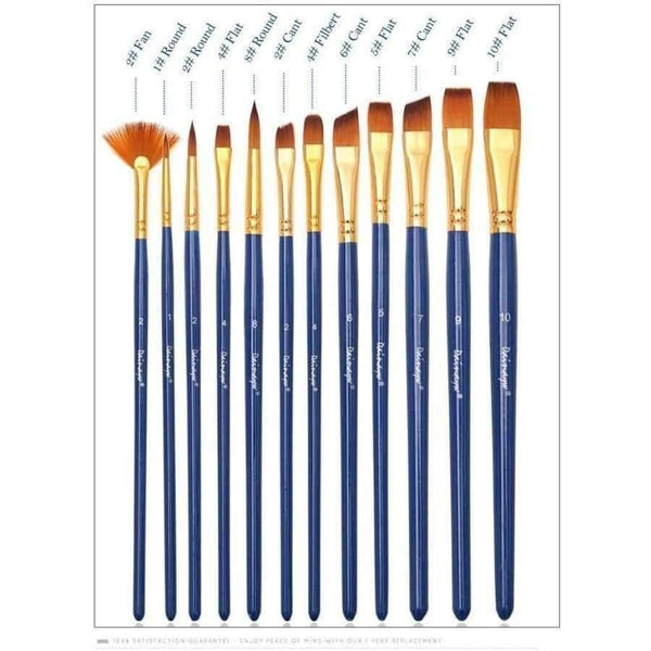 Planet Gates 12pcs/set Different Shape Nylon Hair Paint Brushes Artist Oil Watercolor Painting Brush For Professional Art Supplies