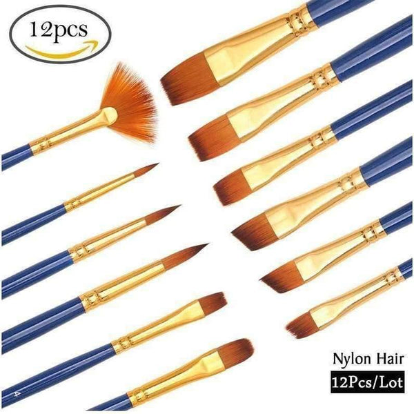 Planet Gates 12pcs/set Different Shape Nylon Hair Paint Brushes Artist Oil Watercolor Painting Brush For Professional Art Supplies