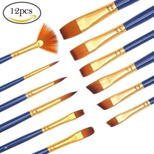 Planet Gates 12pcs/set Different Shape Nylon Hair Paint Brushes Artist Oil Watercolor Painting Brush For Professional Art Supplies