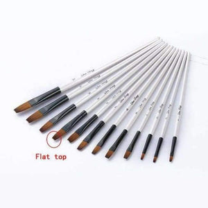 Planet Gates 12Pcs white flat top 12/24Pcs Nylon Hair Wooden Handle Watercolor Paint Brush Pen Set for Learning Oil Acrylic Painting Art Paint Brushes Supplies