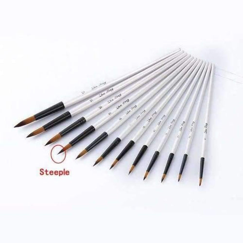 Planet Gates 12Pcs white steeple 12/24Pcs Nylon Hair Wooden Handle Watercolor Paint Brush Pen Set for Learning Oil Acrylic Painting Art Paint Brushes Supplies