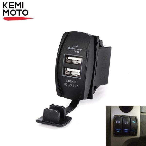 Planet Gates 12V & 24V ATV USB Charger Backlit Rocker Switch for Can am for John Deer for Polaris RZR 900 800 1000 Motorcycle Charging