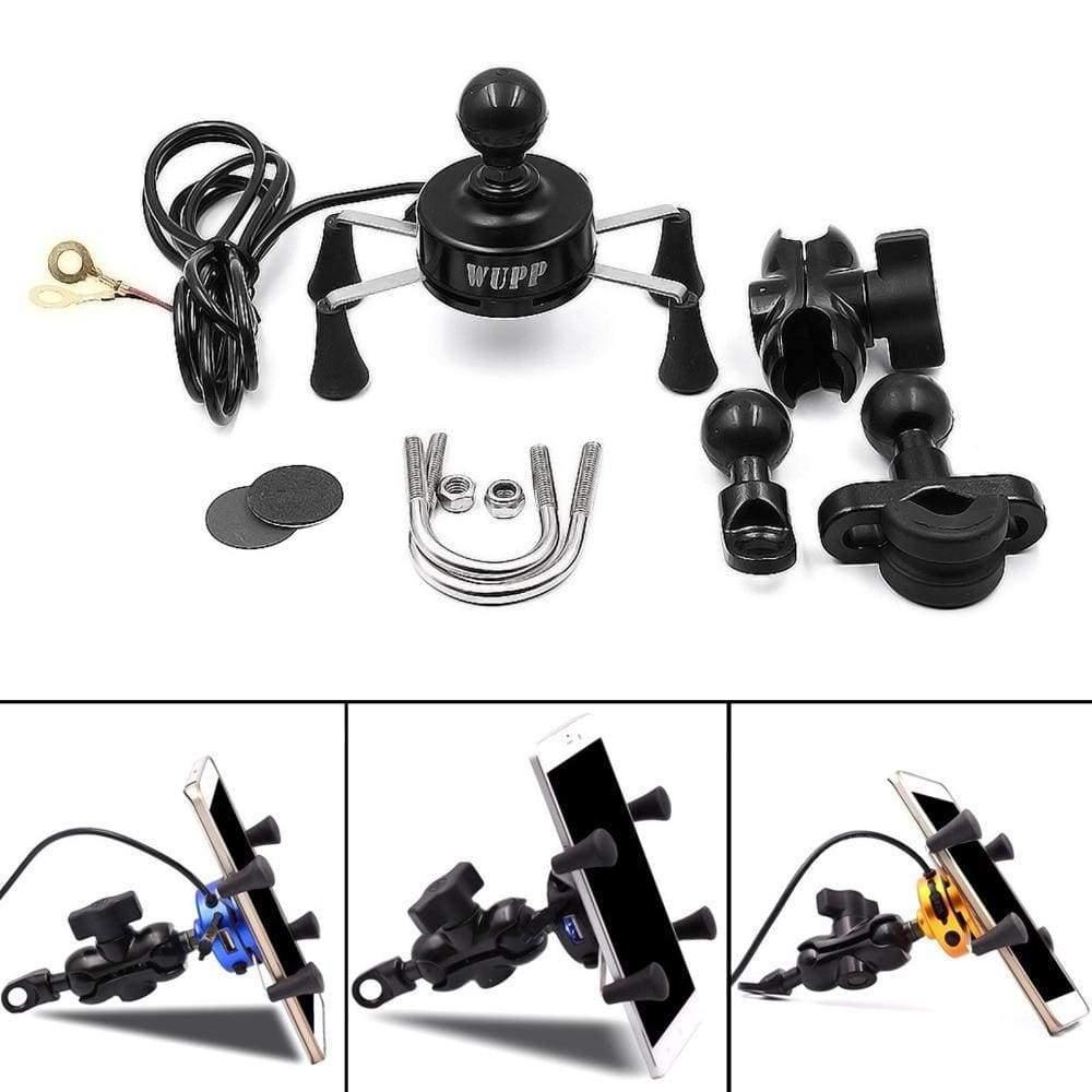 Planet Gates 12V 3.5-6inch X-Grip Motorcycle Bike For Mobile Phone GPS Stand Holder USB Charger Power Outlet Socket Handlebar Rail Mount Car
