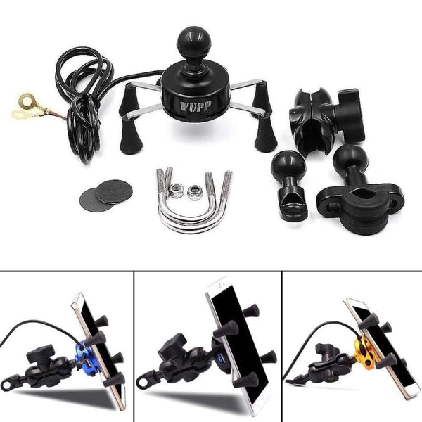 Planet Gates 12V 3.5-6inch X-Grip Motorcycle Bike For Mobile Phone GPS Stand Holder USB Charger Power Outlet Socket Handlebar Rail Mount Car