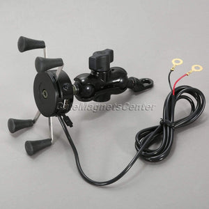 Planet Gates 12V 3.5-6inch X-Grip Motorcycle Bike For Mobile Phone GPS Stand Holder USB Charger Power Outlet Socket Handlebar Rail Mount Car