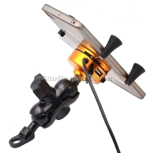 Planet Gates 12V 3.5-6inch X-Grip Motorcycle Bike For Mobile Phone GPS Stand Holder USB Charger Power Outlet Socket Handlebar Rail Mount Car