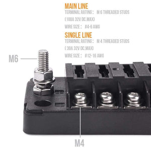 Planet Gates 12V-32V 6-Way 12-Way Car Truck Vehicle Blade Fuse Block Automotive Universal Circuit Standard Terminal Fuse Box Holder
