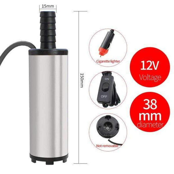 Planet Gates 12V 38mm Cigarette Stainless Steel 38/51mm Submersible Pump DC12/24V Water Oil Diesel Fuel Transfer Refueling Tool Kerosene 12L/Min 30L/Min