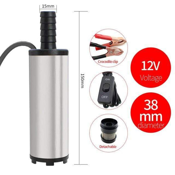 Planet Gates 12V 38mm Clip Stainless Steel 38/51mm Submersible Pump DC12/24V Water Oil Diesel Fuel Transfer Refueling Tool Kerosene 12L/Min 30L/Min