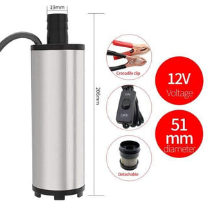 Planet Gates 12V 51mm Clip Stainless Steel 38/51mm Submersible Pump DC12/24V Water Oil Diesel Fuel Transfer Refueling Tool Kerosene 12L/Min 30L/Min