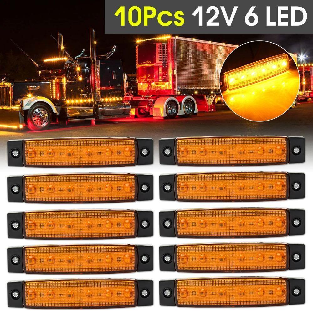 Planet Gates 12V / White 10 Pcs 5 Color 12V/24V 6 LED Car Truck Trailer Lorry Side Marker Light Indicator Light Side Lamp Amber/Red/Green/Blue/White