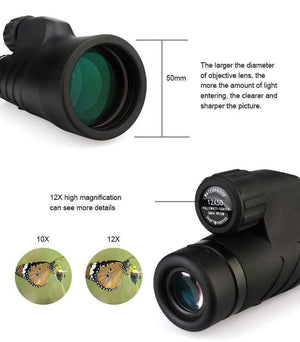 Planet Gates 12x50 Monocular BaK4 Prism Full Multi-coated Monoculars IPX7 Waterproof Telescopes Camping Hiking Hunting Spyglass F9338D