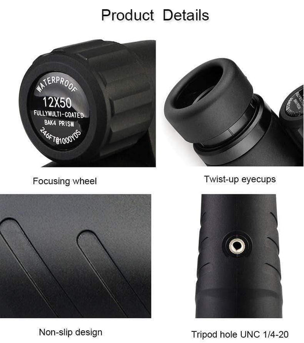 Planet Gates 12x50 Monocular BaK4 Prism Full Multi-coated Monoculars IPX7 Waterproof Telescopes Camping Hiking Hunting Spyglass F9338D