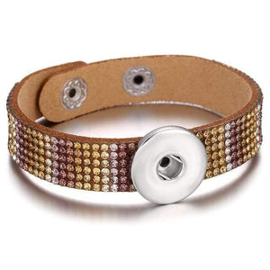 Planet Gates 13 Jewelry Rhinestone Leopard Leather 18mm Snap Button Bracelet Couple Punk Leather Bracelet Armband Snap Jewelry