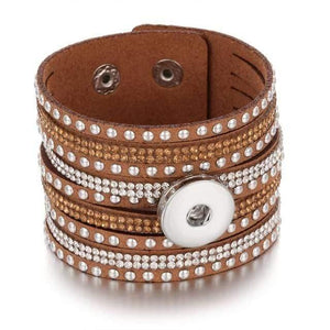 Planet Gates 13 Jewelry Wide Multilayer Crystal Rivet Leather Snap Bracelet 18mm Snap Button Bracelet DIY Buttons Jewelry For Women