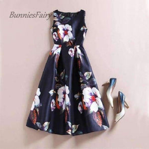 Planet Gates 13 / L Celebrity-inspired Women Elegant Vintage Retro Flower Floral Print Vest Dresses Sleeveless O-Neck Vestido de Fiesta