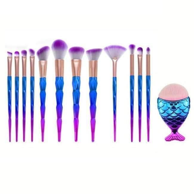 Planet Gates 13Pcs Unicorn Diamond Makeup Brush Set Mermaid Foundation Powder Cosmetics Rainbow Eyeshadow Face Kabuki Make Up Brush Tools Kit