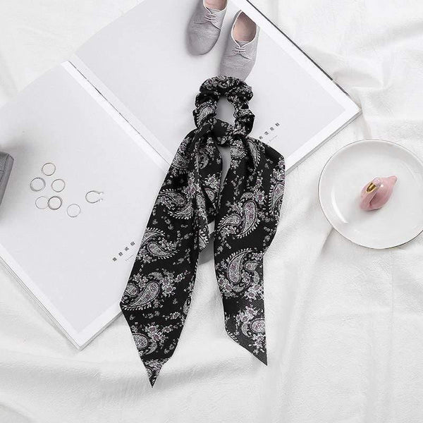 Women Streamers Scrunchies Polka Dot Floral Print Elastic Bow Hair Rope Girl Hair Ties Korean Sweet Hair Accessories Headwear