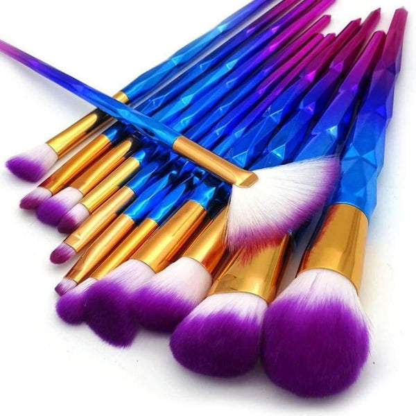 Planet Gates 13Pcs Unicorn Diamond Makeup Brush Set Mermaid Foundation Powder Cosmetics Rainbow Eyeshadow Face Kabuki Make Up Brush Tools Kit