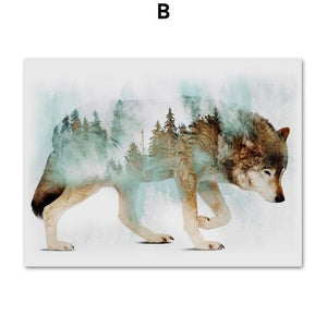 Landscape Forest Bear Fox Wolf Nordic Posters And Prints Wall Art Canvas Painting Abstract Animal Wall Pictures For Kids Room