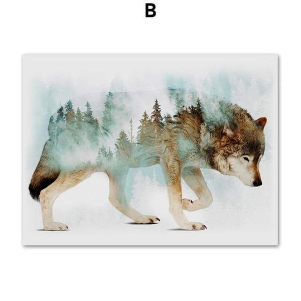 Landscape Forest Bear Fox Wolf Nordic Posters And Prints Wall Art Canvas Painting Abstract Animal Wall Pictures For Kids Room