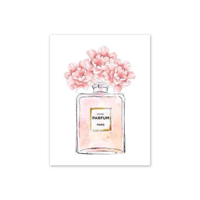 Planet Gates Perfume Bottle Wall Art Perfume Posters and Prints Beauty Begins Quote Print Watercolor Flower Pictures Bedroom Decoration