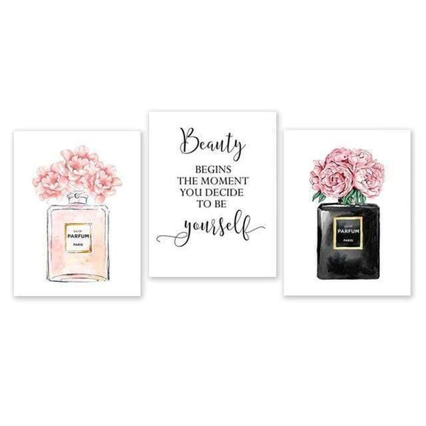 Planet Gates 13x18cm No Frame / 04 Perfume Bottle Wall Art Perfume Posters and Prints Beauty Begins Quote Print Watercolor Flower Pictures Bedroom Decoration