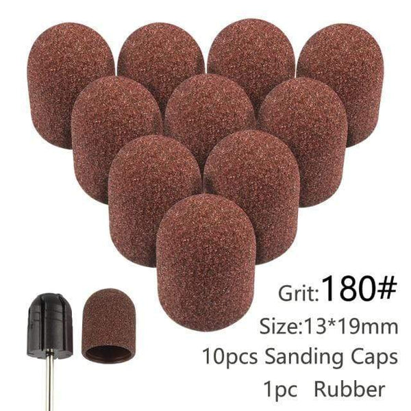 Planet Gates 13x19 Brown 180 10pcs Nail Sanding Caps With Rubber Gel Polish Remover Nail Drill Bit Mill Grinding Sand Cap Pedicure Tool for Manicure Machine