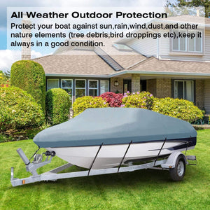 Planet Gates 14-22ft Trailerable 210D Boat Cover Waterproof Grey Fish-Ski V-Hull Sunproof UV Protector Speedboat Boat Mooring Cover D45