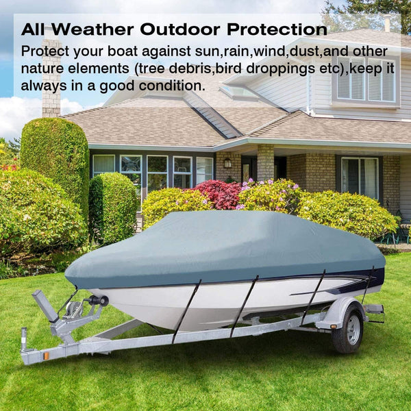 Planet Gates 14-22ft Trailerable 210D Boat Cover Waterproof Grey Fish-Ski V-Hull Sunproof UV Protector Speedboat Boat Mooring Cover D45