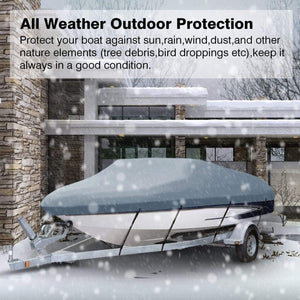 Planet Gates 14-22ft Trailerable 210D Boat Cover Waterproof Grey Fish-Ski V-Hull Sunproof UV Protector Speedboat Boat Mooring Cover D45