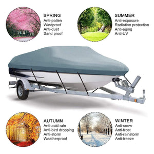 Planet Gates 14-22ft Trailerable 210D Boat Cover Waterproof Grey Fish-Ski V-Hull Sunproof UV Protector Speedboat Boat Mooring Cover D45