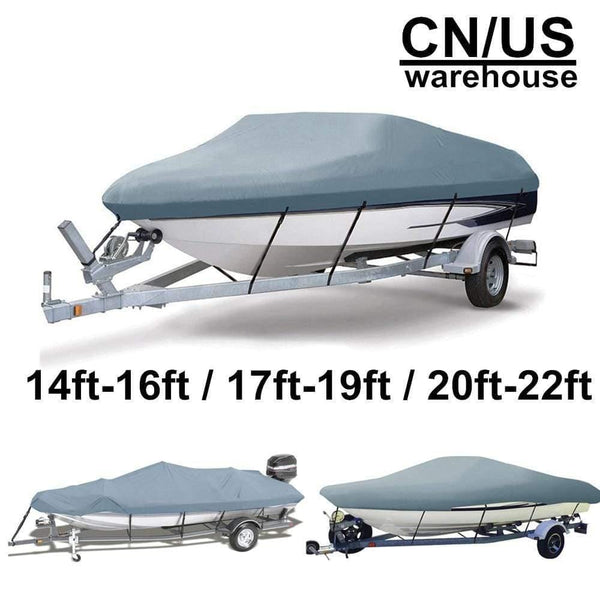Planet Gates 14-22ft Trailerable 210D Boat Cover Waterproof Grey Fish-Ski V-Hull Sunproof UV Protector Speedboat Boat Mooring Cover D45