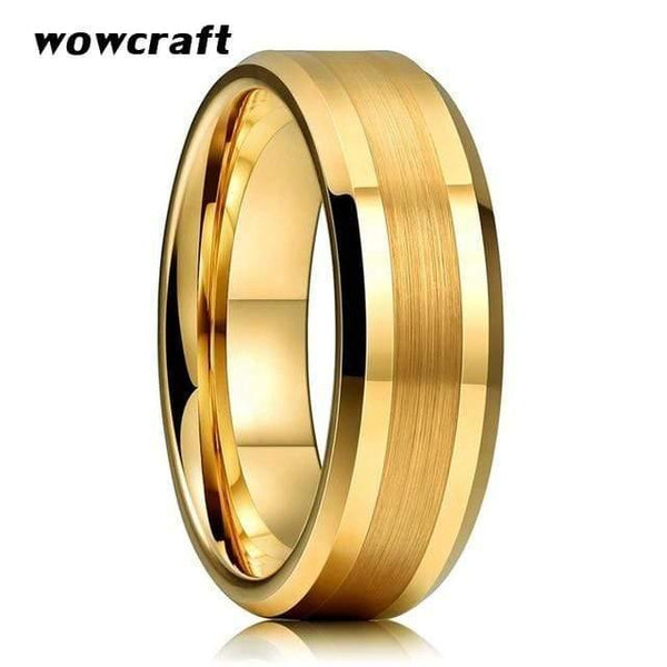 Planet Gates 14 / 6MM Width Gold Tungsten Carbide Wedding Band Rings Beveled Edges Polished Matte Finish Comfort Fit Personal Customize