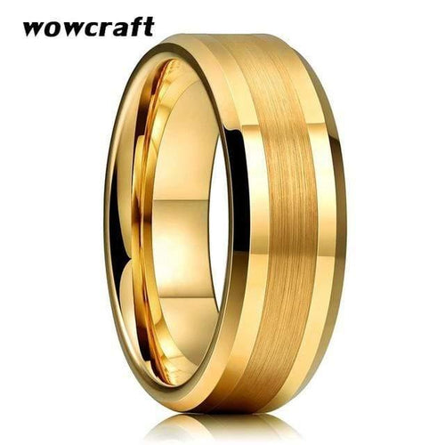 Planet Gates 14 / 8MM Width Gold Tungsten Carbide Wedding Band Rings Beveled Edges Polished Matte Finish Comfort Fit Personal Customize