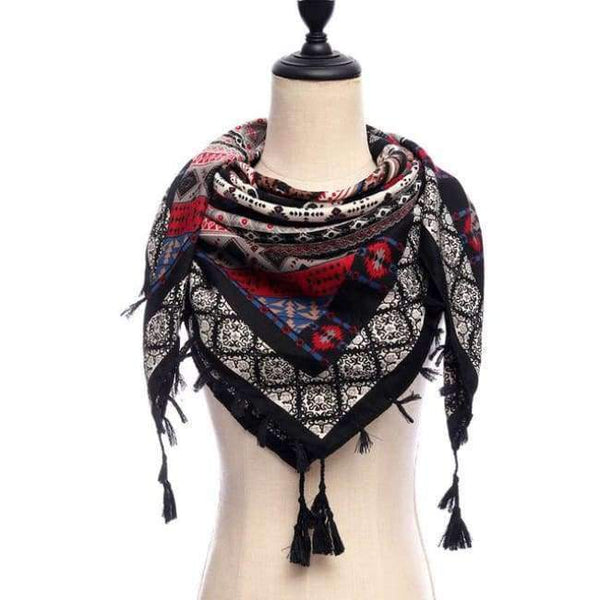 Planet Gates 14-black New brand women scarf square cotton shawls and wraps lady pashmina Tassels Bohemia foulard winter female bandana hijabs