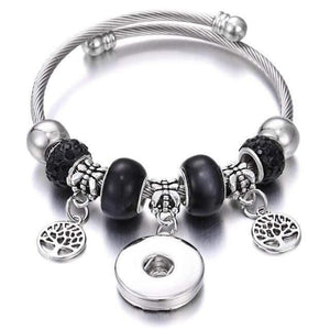 Planet Gates 14 Bracelets for 18mm Snaps Jewelry Elastic Silver Beaded Snap Bracelet Bangles Fit Snap Buttons Jewelry Charms Bracelet