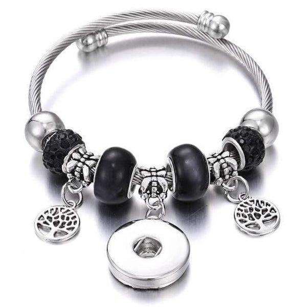 Planet Gates 14 Bracelets for 18mm Snaps Jewelry Elastic Silver Beaded Snap Bracelet Bangles Fit Snap Buttons Jewelry Charms Bracelet