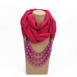 Planet Gates 14 / one size New Pendant Scarf Necklace Pearls Necklaces For Women Chiffon Scarves Pendant Jewelry Wrap Foulard Female Accessories