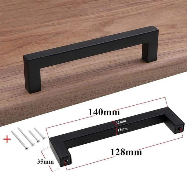 Modern Black Cabinet Handle Square Furniture Hardware Stainless Steel Kitchen Door Knobs Cupboard Wardrobe Drawer Pulls