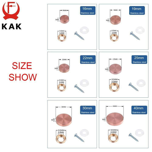 Planet Gates 145906 Rose Gold / 22mm 4Set/Bag KAK Glass Fastener Stainless Steel Advertising Screws Mirror Nails Decorative Cover Advertisement Fixing Screw Hardware