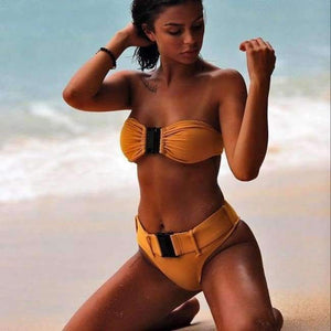 Planet Gates 1466 / L Split High Waist Bikini Swimsuit Female Two Piece Set Swimming Suit Crisscross Swimsuit Bandage For Women