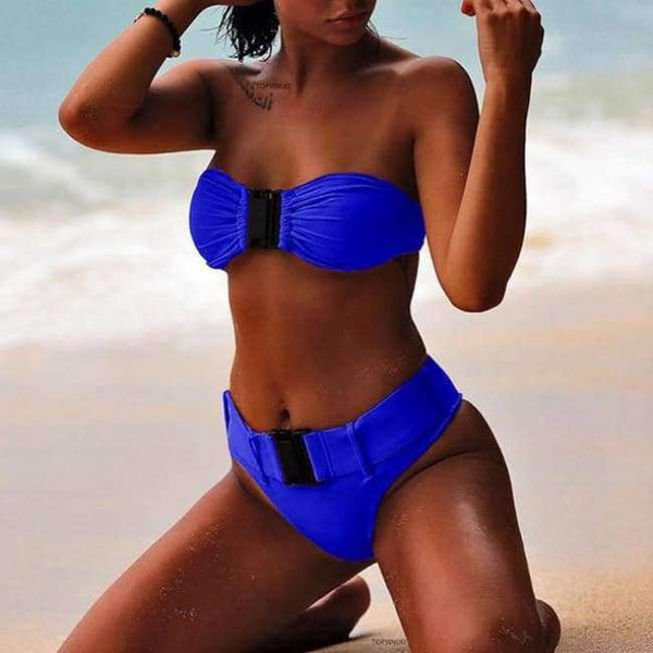 Planet Gates 1469 / L Split High Waist Bikini Swimsuit Female Two Piece Set Swimming Suit Crisscross Swimsuit Bandage For Women