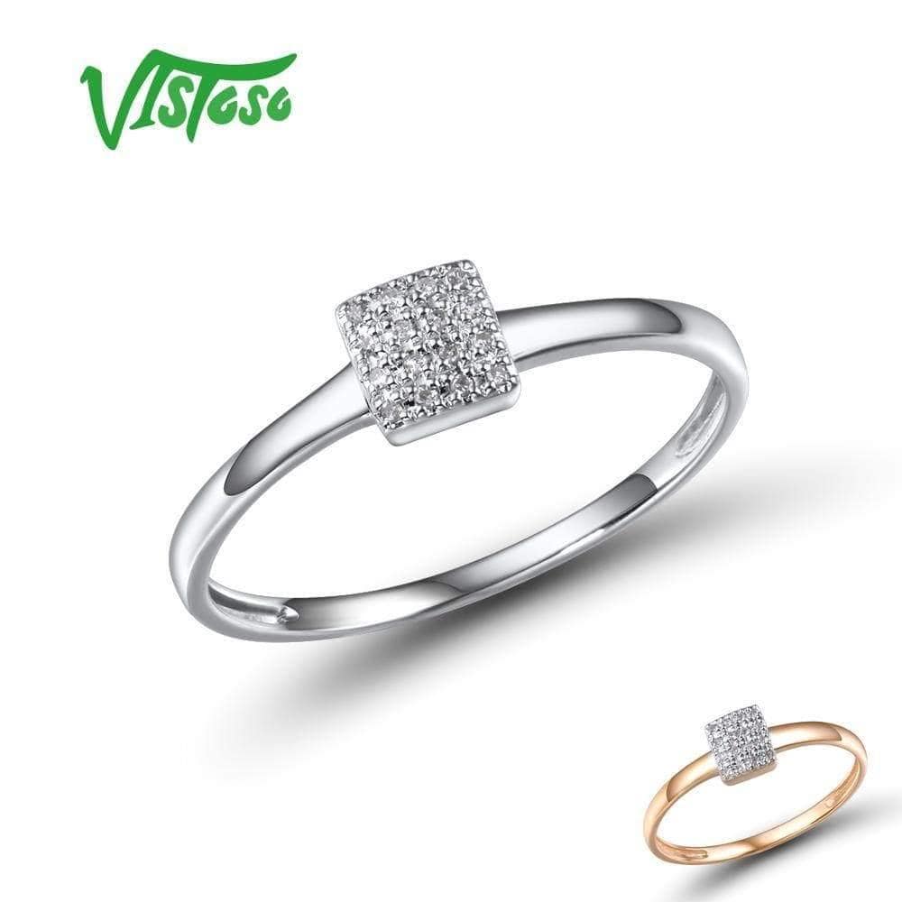 Planet Gates 14K 585 Rose White Gold Sparkling Diamond Delicate Square Ring For Women Anniversary Engagement Trendy Fine Jewelry