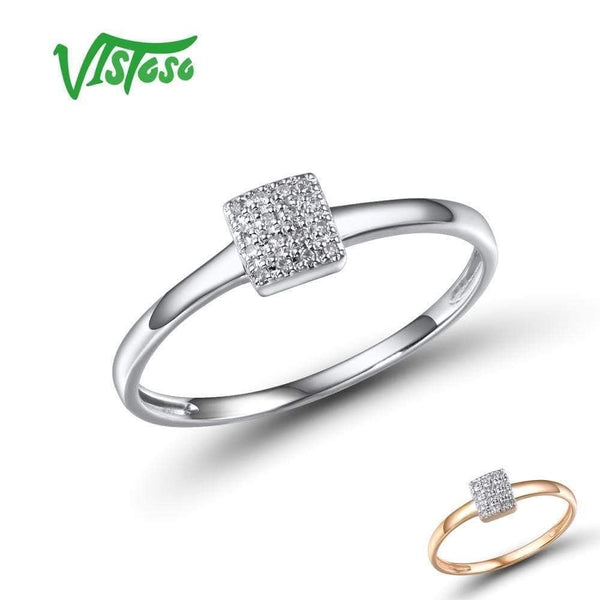 Planet Gates 14K 585 Rose White Gold Sparkling Diamond Delicate Square Ring For Women Anniversary Engagement Trendy Fine Jewelry