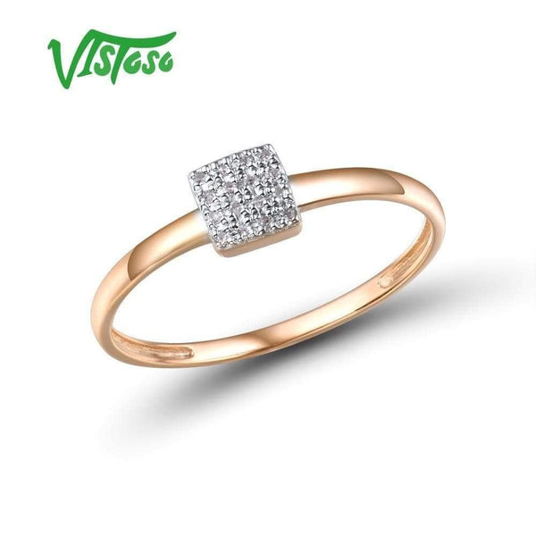 Planet Gates 14K 585 Rose White Gold Sparkling Diamond Delicate Square Ring For Women Anniversary Engagement Trendy Fine Jewelry
