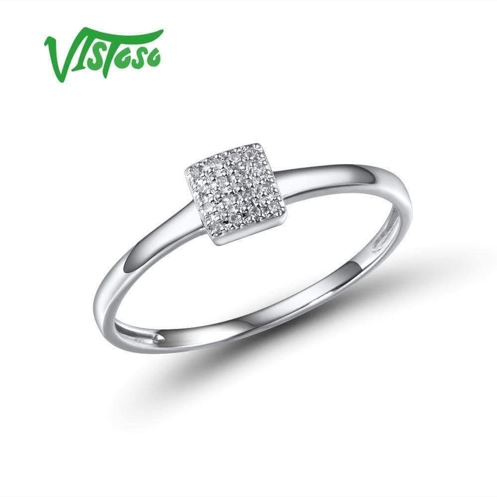 Planet Gates 14K 585 Rose White Gold Sparkling Diamond Delicate Square Ring For Women Anniversary Engagement Trendy Fine Jewelry